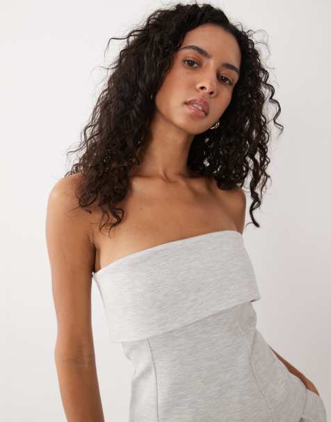 ASOS DESIGN - top de conjunto estilo corsé con vuelta en gris - view 1
