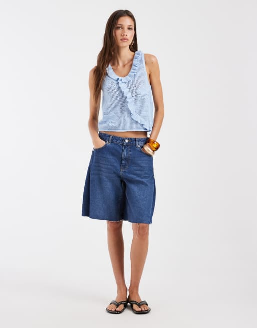 ASOS DESIGN - top de encaje floral de punto del conjunto en azul, 3 de 4