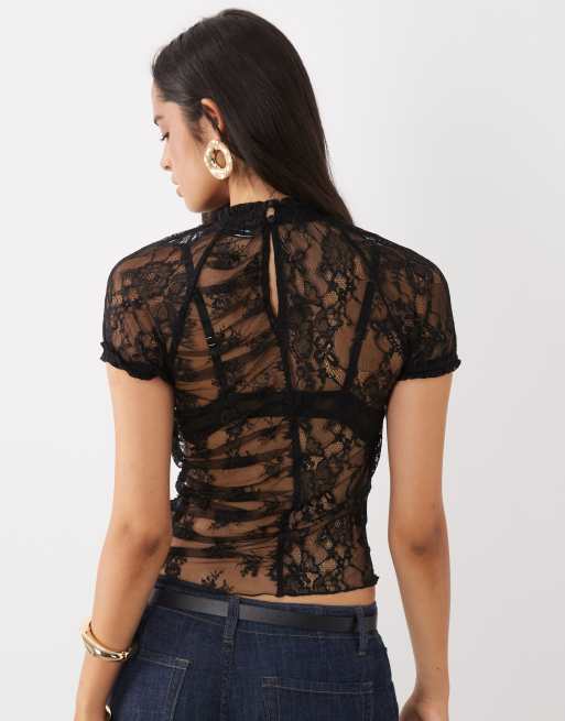 ASOS DESIGN - top de encaje transparente con cuello alto y panel de malla, 4 de 4