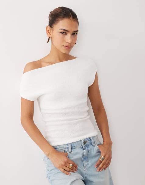 ASOS DESIGN top de hilo slub con detalle asimétrico en crema - view 1