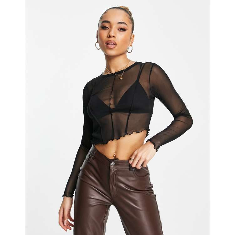 ASOS DESIGN top de malla de manga con detalle de en negro - NEGRO | ASOS