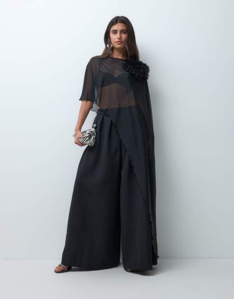 ASOS DESIGN top de malla drapeado con capa y corsage en negro - view 1