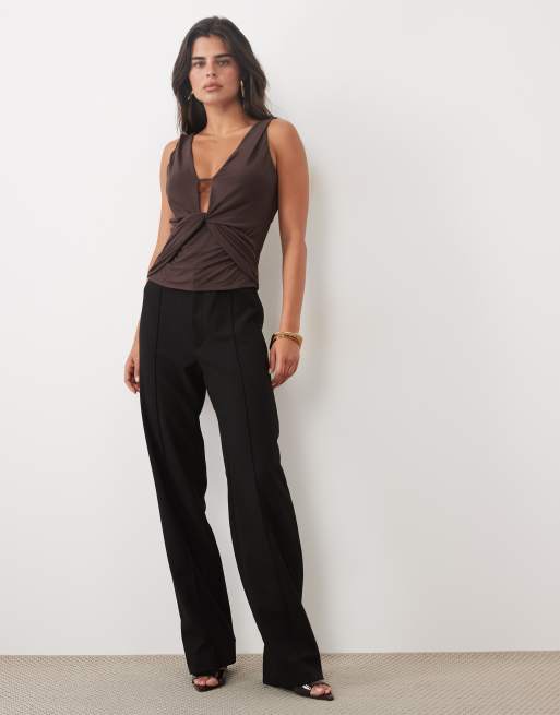 ASOS DESIGN - top de malla drapeado con escote pronunciado en chocolate, 2 de 4