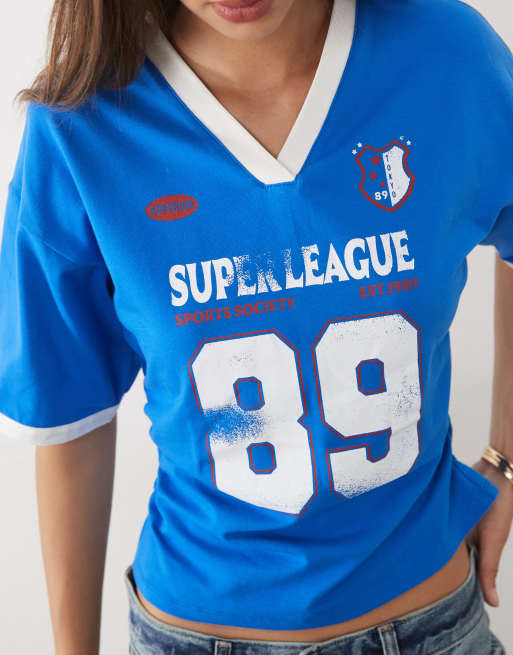 ASOS DESIGN - top de manga corta entallado en azul con gráfico, 2 de 4
