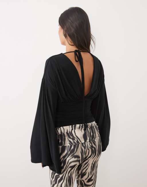 ASOS DESIGN - top de manga larga con drapeado en negro, 4 de 4