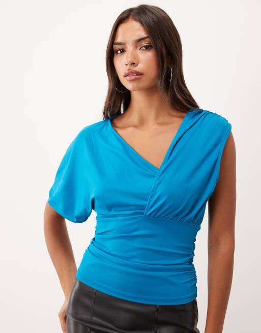ASOS DESIGN - top de poliamida asimétrico con cintura ajustada en azul petróleo, 3 de 4