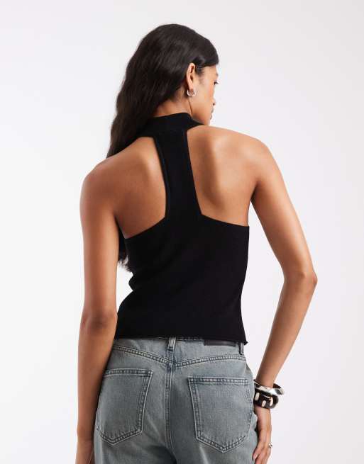 ASOS DESIGN - top de punto con cuello halter en negro, 2 de 4