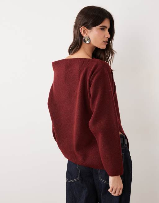 ASOS DESIGN - Top de punto con hombros descubiertos en burdeos, 4 de 4