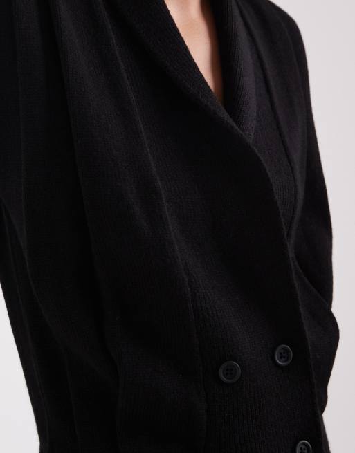 ASOS DESIGN top de punto con hombros marcados y cierre con botones en negro, 3 de 4