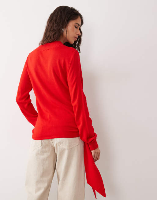 ASOS DESIGN - Top de punto con lazada lateral y cuello alzado en rojo, 4 de 4