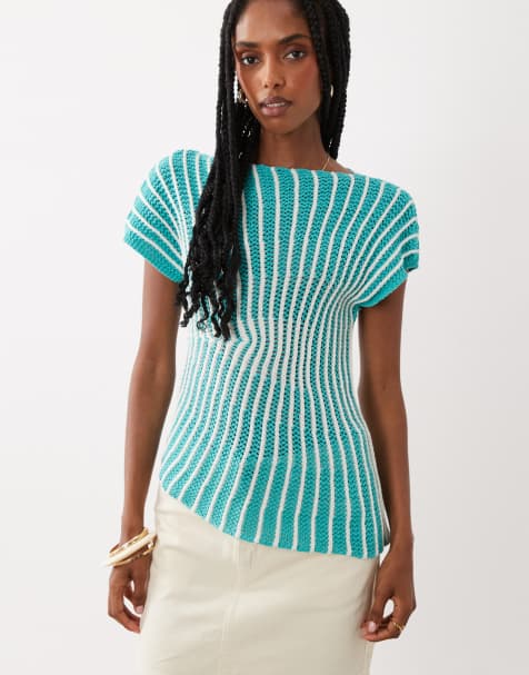 ASOS DESIGN - Top de punto fruncido con pliegues en verde azulado - view 1