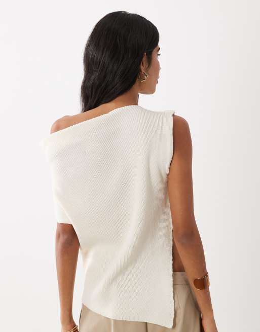 ASOS DESIGN - top de punto sin mangas asimétrico en blanco, 4 de 4
