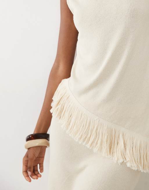 ASOS DESIGN - top de punto sin mangas de conjunto con borlas en crema, 4 de 4