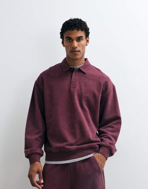 ASOS DESIGN - top de rugby extragrande de tejido grueso a conjunto con lavado ácido en morado, 3 de 5