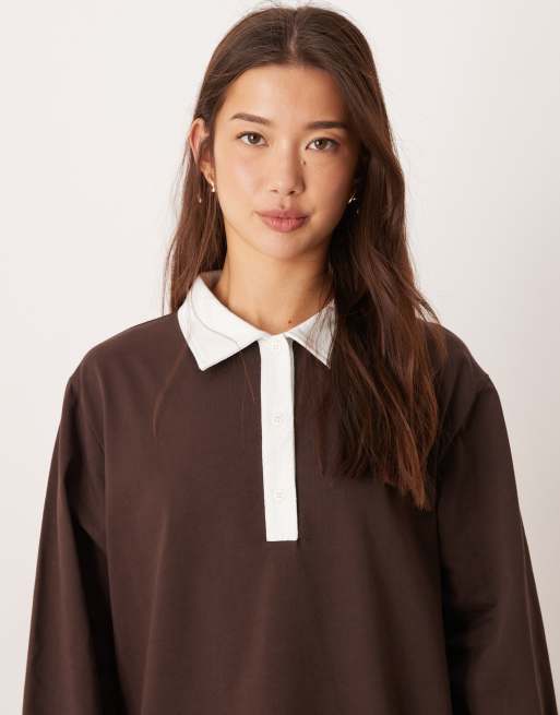 ASOS DESIGN - Top de rugby oversize - Marron, 3 de 4