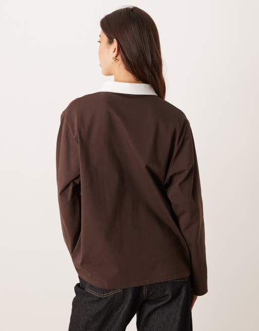 ASOS DESIGN - Top de rugby oversize - Marron, 4 de 4