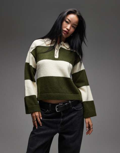 ASOS DESIGN - Top de rugby rayé oversize en maille avec col contrastant en popeline - view 1