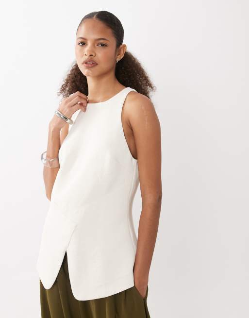 ASOS DESIGN - Top de sastre largo color crema de corte depurado, 2 de 4