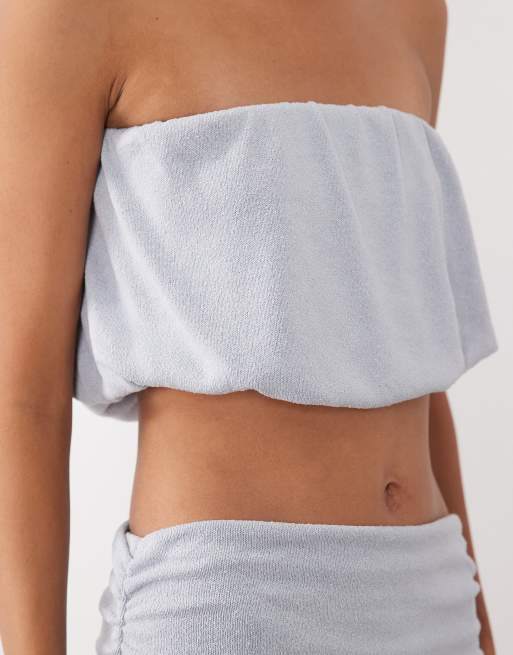 ASOS DESIGN - top de tirantes con cuello cuadrado y efecto globo del conjunto en azul, 3 de 4