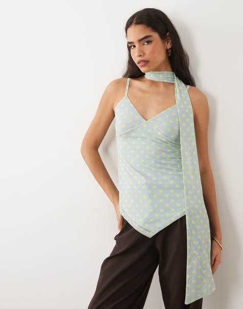 ASOS DESIGN - Top de tirantes con estampado de lunares azules y amarillos de malla - view 1