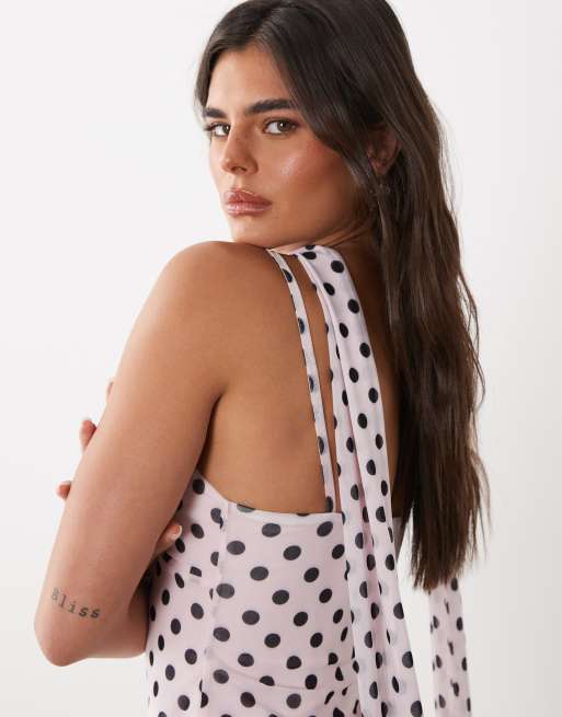 ASOS DESIGN - Top de tirantes con estampado de lunares marrones y rosas de malla, 4 de 4