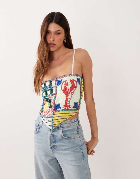 ASOS DESIGN - Top de tirantes con lazada en la espalda y detalle de langosta de abalorios - view 1