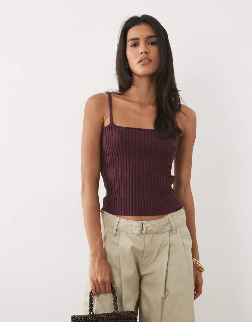 ASOS DESIGN - top de tirantes de punto bouclé en ciruela, 3 de 4