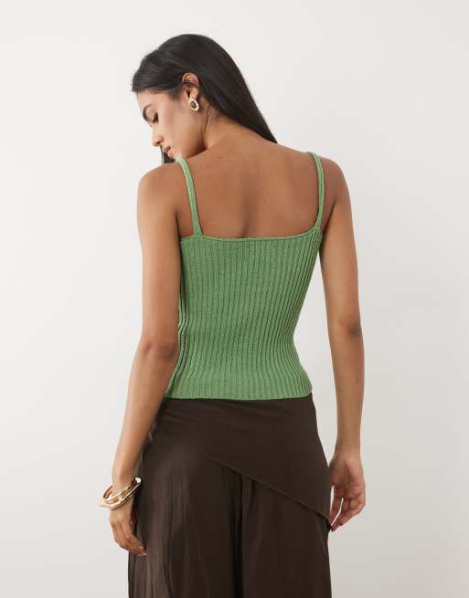 ASOS DESIGN - top de tirantes de punto bouclé en verde, 4 de 4