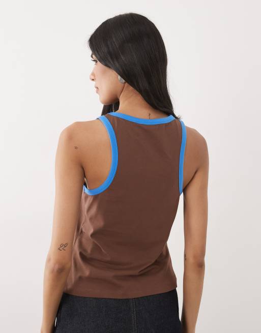ASOS DESIGN top débardeur côtelé contrasté chocolat et turquoise, 4 de 4