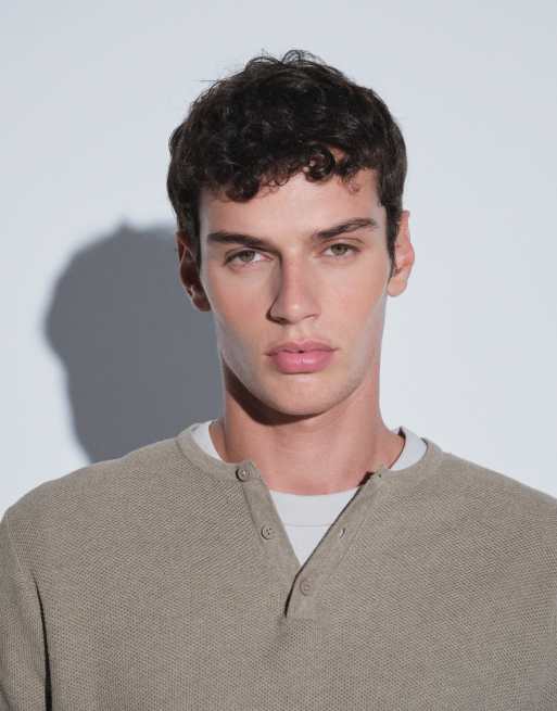 ASOS DESIGN - Top décontracté en maille à manches longues et col boutonné - Beige, 3 de 5