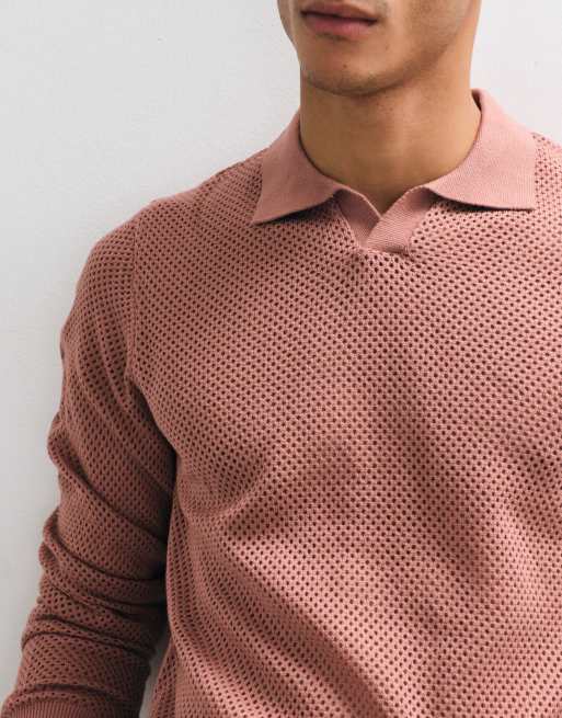 ASOS DESIGN - Top décontracté en maille pointelle avec encolure crantée - Rose, 3 de 5