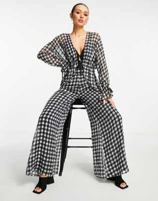 ASOS DESIGN - Top d'ensemble à carreaux noué à la taille - Noir et blanc | ASOS