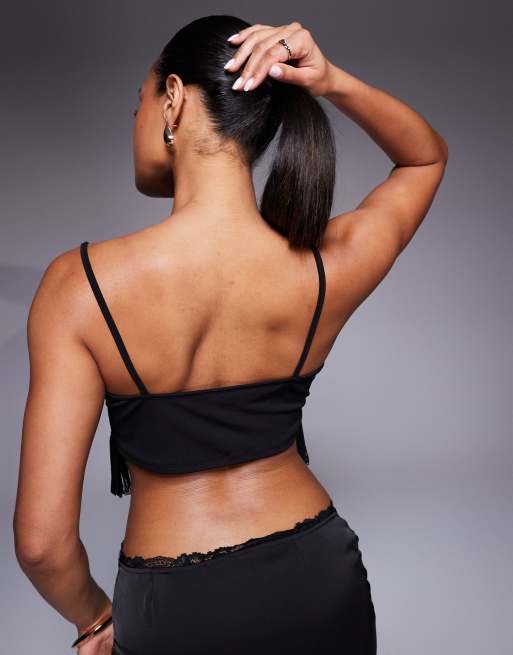 ASOS DESIGN - Top d'ensemble à col bénitier et franges - Noir, 4 de 4