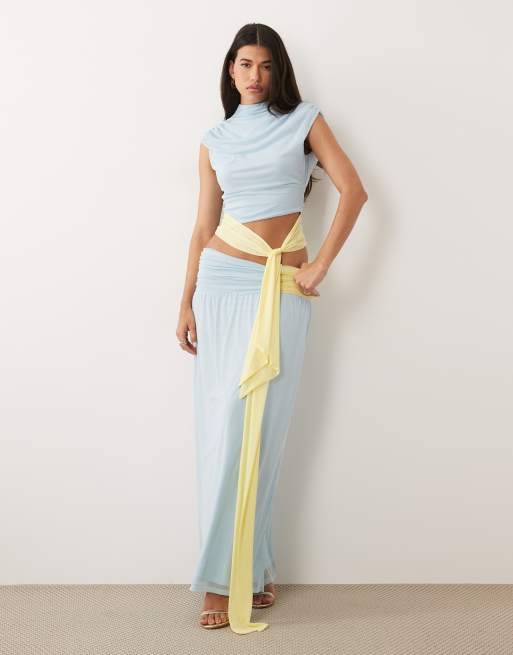 ASOS DESIGN - Top d'ensemble à col montant en tulle color block - Bleu, 2 de 4
