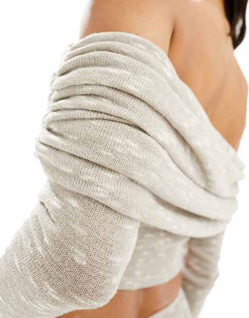 ASOS DESIGN - Top d'ensemble à encolure Bardot en tissu texturé doux et transparent - Taupe, 2 de 4