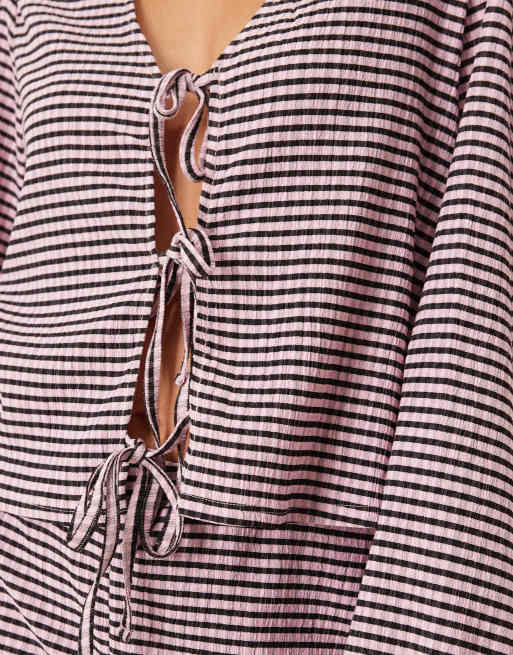 ASOS DESIGN - Top d'ensemble à manches larges noué à l'avant à carreaux vichy - Rose & Noir, 3 de 4