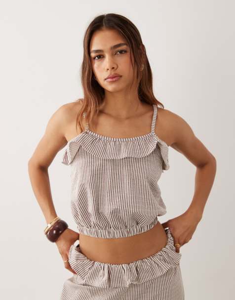 ASOS DESIGN - Top d'ensemble à rayures avec col carré et volants - view 1