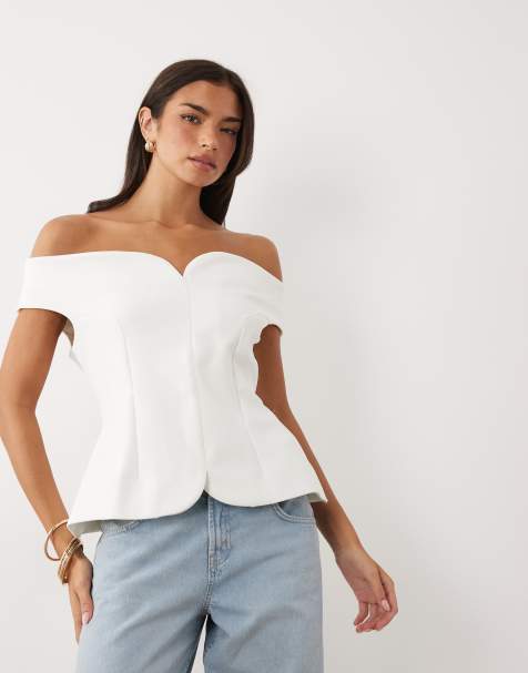 ASOS DESIGN - Top d'ensemble ajusté à épaules dénudées - Ivoire - view 1