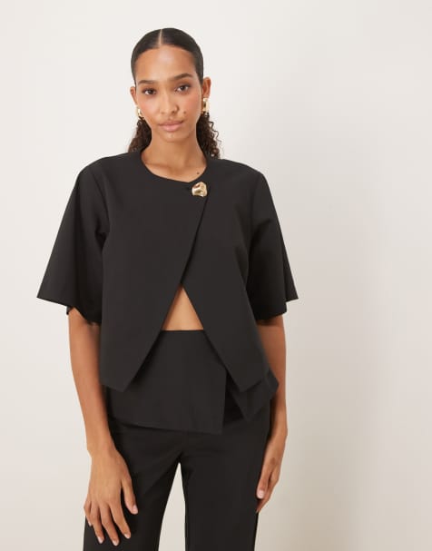 ASOS DESIGN - Top d'ensemble ajusté avec bouton doré - Noir - view 1