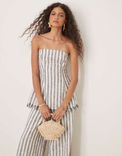 ASOS DESIGN - Top d'ensemble ajusté en bouclé rayé - Bleu - view 1
