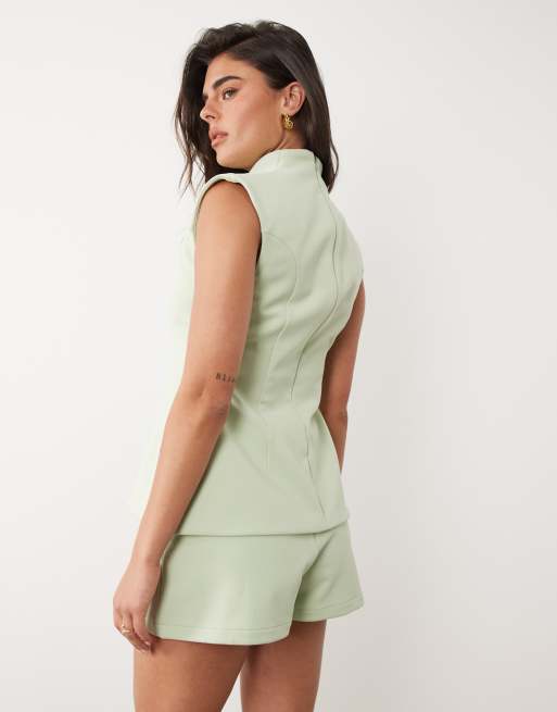 ASOS DESIGN - Top d'ensemble ajusté en crêpe contrecollé imitation néoprène - Vert sauge, 4 de 4