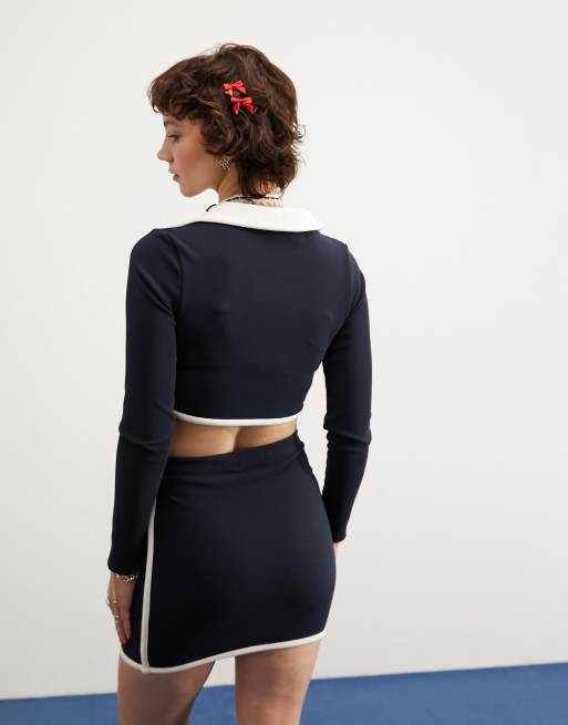 ASOS DESIGN - Top d'ensemble arrondi sous la poitrine avec col et liseré contrastants - Noir, 4 de 5