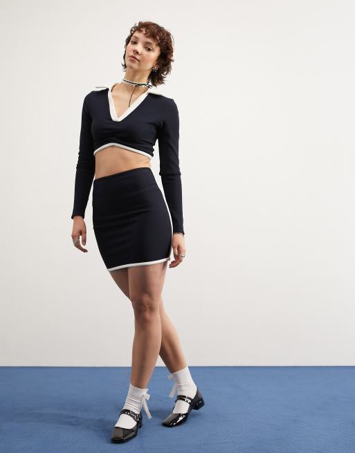 ASOS DESIGN - Top d'ensemble arrondi sous la poitrine avec col et liseré contrastants - Noir, 5 de 5