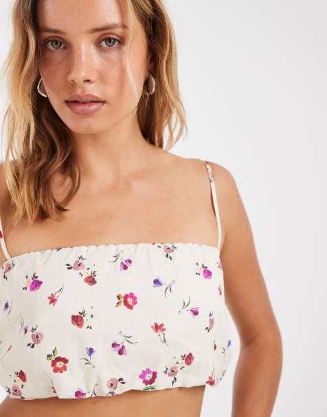 ASOS DESIGN - Top d'ensemble bouffant à petites fleurs - Noir - view 1