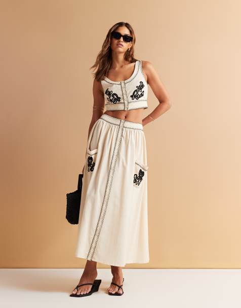 ASOS DESIGN - Top d'ensemble boutonné à l'avant avec broderies - view 1