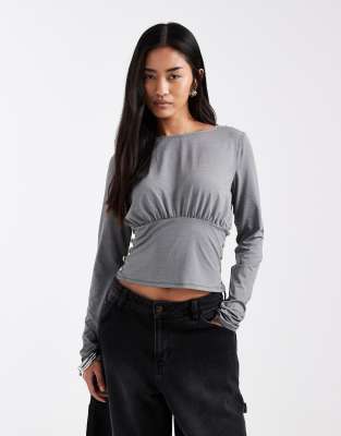 Top d'ensemble boutonné à taille cintrée - Gris chiné M