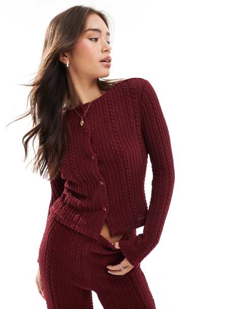 ASOS DESIGN - Top d'ensemble boutonné en maille torsadée - Bordeaux - view 1
