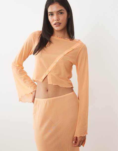 ASOS DESIGN - Top d'ensemble boutonné en tulle à manches ange - Abricot - view 1