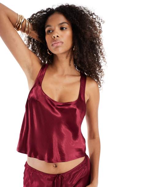 ASOS DESIGN - Top d'ensemble coupé en biais avec encolure dégagée - Rouge - view 1