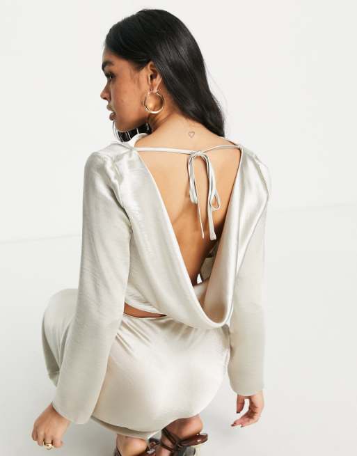 ASOS DESIGN - Top d'ensemble dos bénitier en satin - Argenté, 3 de 4